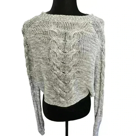 Lovers + Friends Womens Gray Chunky Knit 100% Wool Cropped Sweater XS - Picture 1 of 13